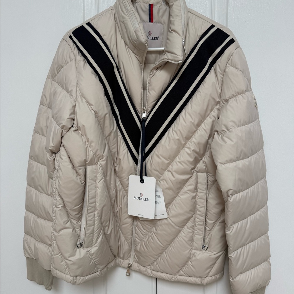 Moncler Cream and Navy Puffer Jacket